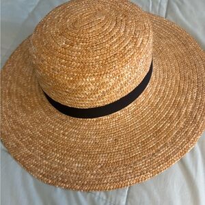 Elegant Tan Straw Hat with Black Band